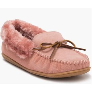 Minnetonka Camp Faux Fur Lined Moccasin Slipper (Women) Pink NWT Size 5